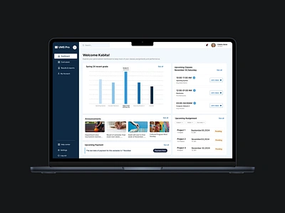 Student Dashboard UI - UMS Pro admin panel assignment tracker clean interface dashboard dribbble showcase education grade report learning management minimal design modern ui performance chart responsive design school management student dashboard student portal ui design university dashboard upcoming classes ux design web app