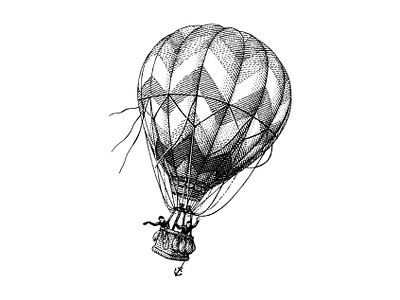 Hot air balloon black and white engraving illustration retro scratchboard vintage woodcut