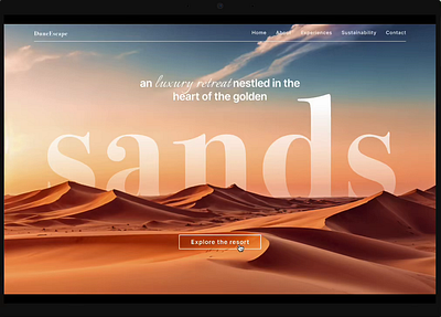 Desert retreat resort | Parallax animation | UI/UX Design animation animation design desert design dunes figma figma animation graphic design illustration motion graphics parallax resort sand slider animation typography ui uiux design ux web design