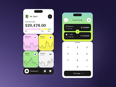 Minty ✳ Investment — mobile UI branding clean crypto dashboard design exchange finance graphic design graphs keyboard minimal mobile app ui ux