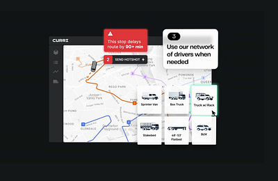 Curri | Route Planner Animation animation brand branding delivery design identity illustration logo lottie people typography ui web