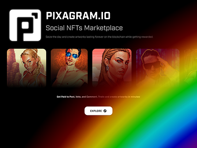 Pixagram.io - Social NFTs Marketplace app art branding css design editor gradient graphic homepage html illustration image js logo nft pixel pixel art ui web