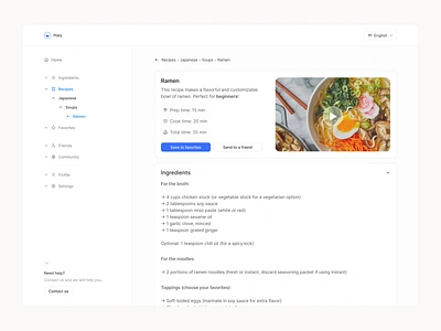 Daily UX #040 - Recipe cook app cuisine daily dailyui dashboard design desktop interface japanese minimal ramen recipe recipe app ui ux web