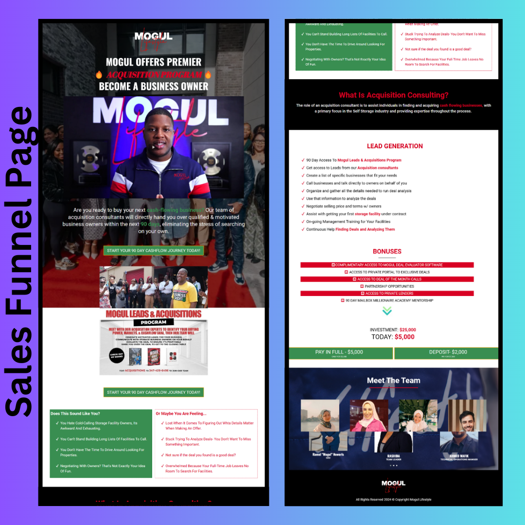 Example of Website Design & Sales Funnel Strategy