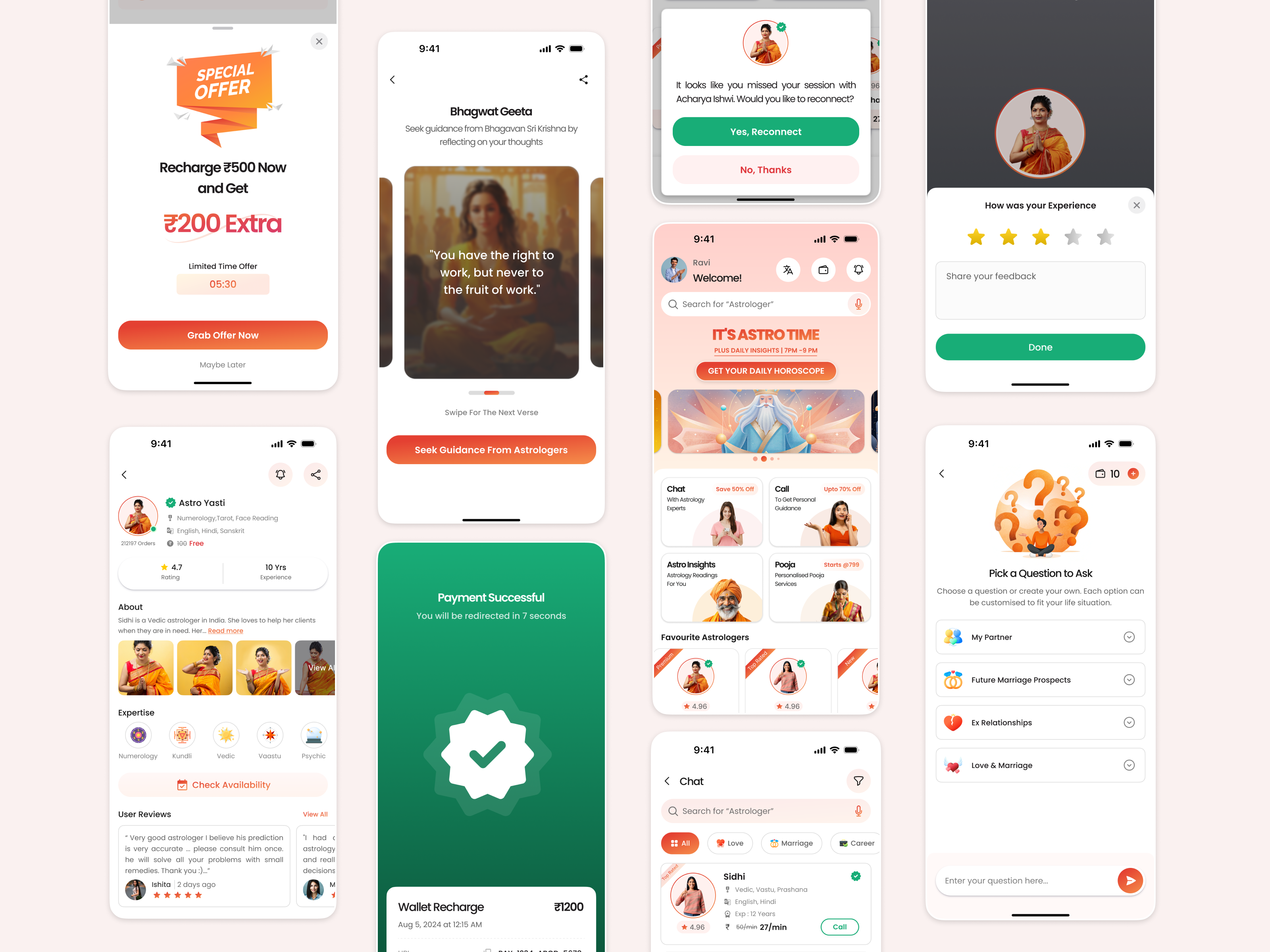 AstroMate: Seamless Astrology Experience astro astrology call clean design dream home minimal mobile modern offer product profile rating simple ui ux