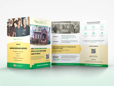 Higher Ground Abodes - Housing Assistance - Bifold Brochure branding brochure canva consulting figma fundraising graphic design information architecture layout design marketing mockup non profit visual design