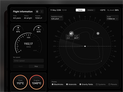 Spaceship. Main Interface design desktop interfaces navigation panel screen space spaceship ui ux uxui