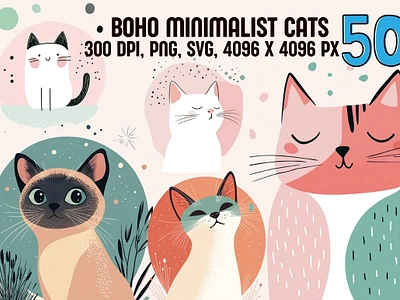 Boho Minimalist Cats animal illustrations bohemian boho boho animals boho cat scrapbook boho cats clipart boho png boho svg instant download minimalist cats printable whimsy cats