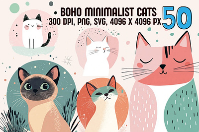 Boho Minimalist Cats animal illustrations bohemian boho boho animals boho cat scrapbook boho cats clipart boho png boho svg instant download minimalist cats printable whimsy cats