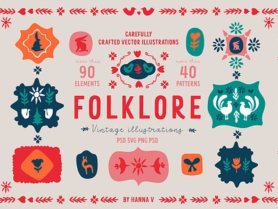 FOLKLORE VINTAGE ILLUSTRATIONS celebration color creative cultural element fabric fashion folk art geometric hand drawn nordic norway ornate plant red scandinavian scandinavian style shape swedish