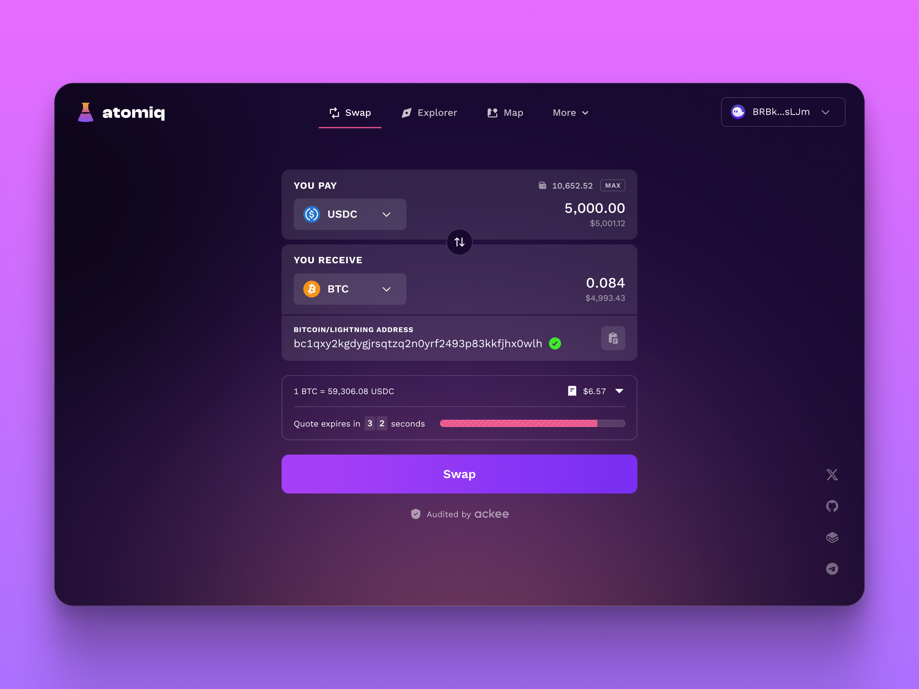 Atomiq.Exchange Redesign Concept crypto crypto app dapp defi defi app exchange finance fintech gradient product design purple solana swap ui uiux ux wallet web app web3