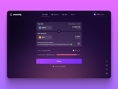 Atomiq.Exchange Redesign Concept crypto crypto app dapp defi defi app exchange finance fintech gradient product design purple solana swap ui uiux ux wallet web app web3