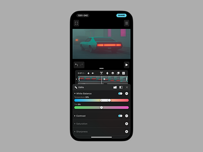 Concept of Color Adjustments on Mobile Video Editor app capcut clean ios minimalistic mobile modern product design ui ux video editor