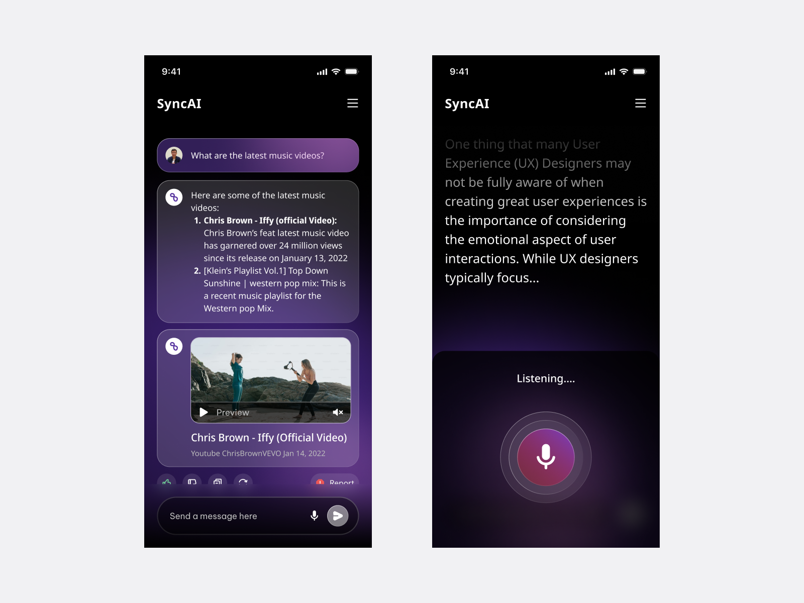 SyncAI - Voice Prompt AI ai artificial intelligence chat chat app design illustrator message mockups ui