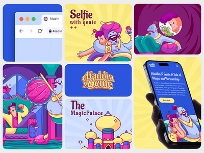 Aladdin x Genie Illustrations | Orbix Studio adventure aladdin art bento branding character creative design flat illustration genie graphic design illustration inspiration logo magiclamp orbix studio sketch vector visualstorytelling