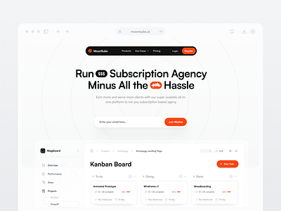 MoonSubs • Subscription-based Agency Platform clean dashboard figma landing page minimalist project ui ux web design