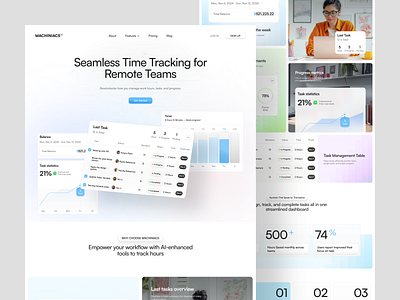 MACHINIACS - Time Tracker Platform Website analytics calendar landing page meetings saas saas website scheduling task time management tools time tracker time tracker website time tracking uiux web web design website website design