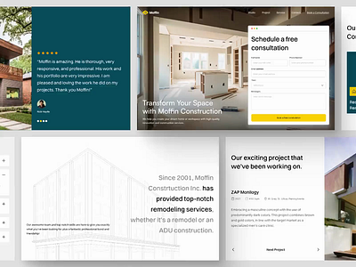 Moffin - Landing Page Animation about us agency animation building clean construction construction business contractor faq home interior landing page landing page animation product design project property website renovation schedue services ui