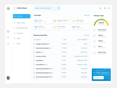 initGo cloud storage dashboard cloud app cloud computing cloud dashboard cloud storage dashboard dashboard design drive file sharing file upload google drive online software product design saas ui ui design uiux design web app web software