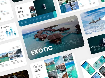 Exotic Escapes Presentation beach branding design elegant escape exotic exotic escapes graphic design powerpoint presentation template travel traveling