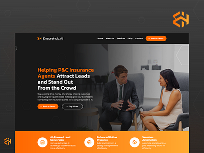 Ensurehub: AI-Driven Solutions for P&C Insurance | Web Design ai branding design development illustration insurance lead generation logo pc ui ux web web design webdesign website