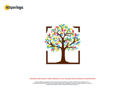 Vintage Oak Maple tree service full color logo design