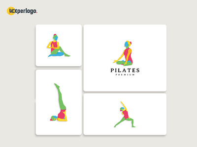 Beauty girl Pilates silhouette gym logo design full color