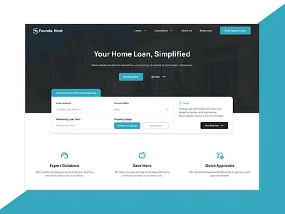 Founda. Nest: Loan Web Design Concept cleandesign designconcept financialtools homeloanplatform intuitivedesign professionaldesign seamlessux simpledesign uiuxdesign userexperience webdesign