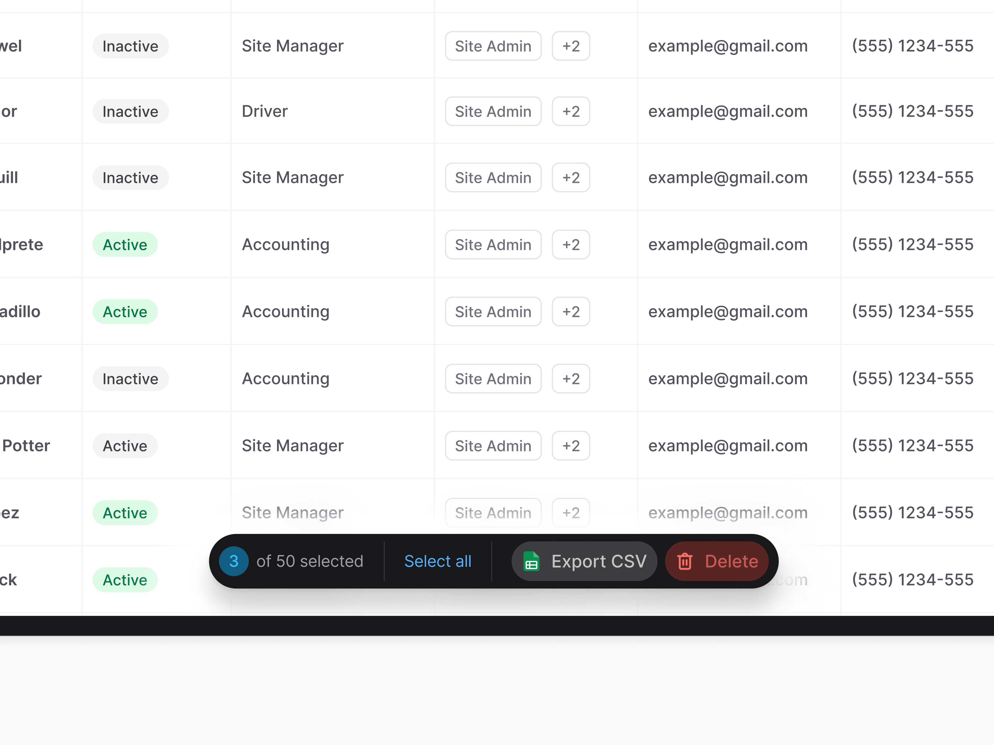 Example of Bulk Actions