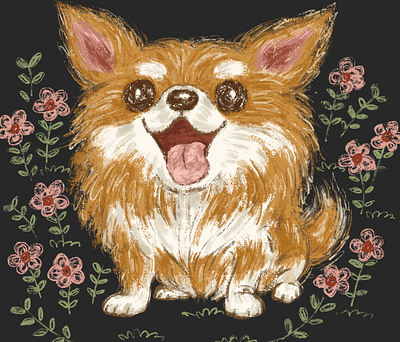 Chihuahua in the flower garden animal character character design chihuahua dog illustration pet puppy