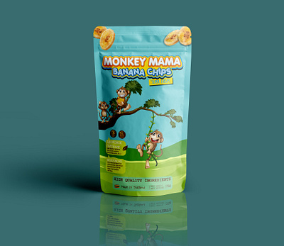 Monkey Mama Banana Chips (Pouch Label Design) graphic design label design mylar bag mylar bag design pouch pouch label pouch label design product label product label design