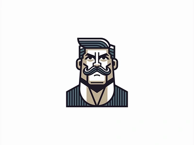 Overly Manly Man Logo barber bold branding design emblem face gentleman icon identity illustration lines logo man mark mascot moustache retro symbol vector vintage