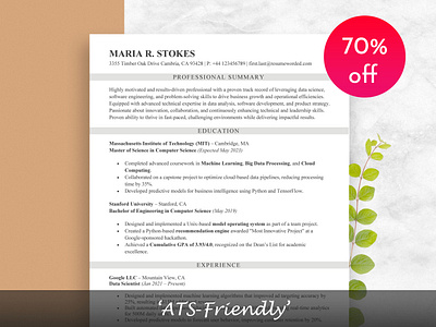 ATS Friendly CV ats resume cover letter cv cv design professional resume resume resume design