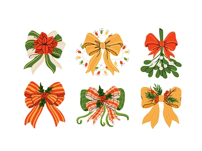 Christmas bows set bow cartoon christmas collection concept decor design festive flat illustration vector winter xmas