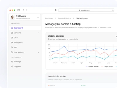 Hostino - Domain & Hosting Details admin dashboard admin panel app cloud hosting dashboard design domain hosting dashboard internet minimal saas dashboard server admin servers ui user dashboard ux vps web hosting