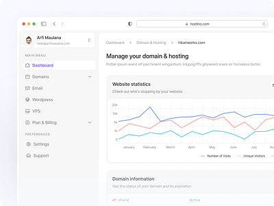 Hostino - Domain & Hosting Details admin dashboard admin panel app cloud hosting dashboard design domain hosting dashboard internet minimal saas dashboard server admin servers ui user dashboard ux vps web hosting