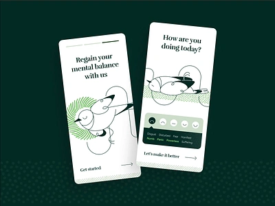 Regain your balance app application balance bird birds design designer figma green illustration illustrations mobile mood procreate product ui ux wellbeing