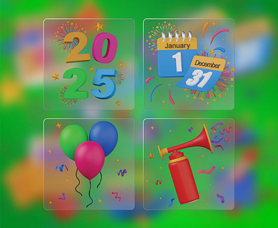 New Year 3D Icon Set birthday party graphic design new year 3d icon