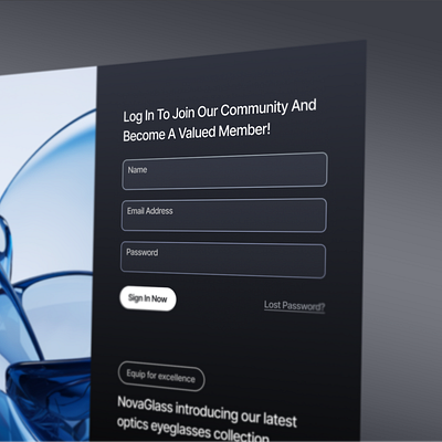NovaGlass Login Page - Website UI Design blue dark mode design glass login modern premium product ui ux web web design