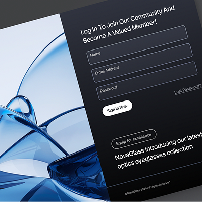 NovaGlass Login Page - Website UI Design blue dark mode design glass login modern premium product ui ux web web design