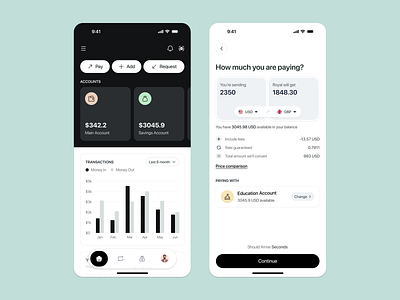 Fintech Mobile App app banking budget dashboard finance app fintech minimal mobile app payment personal finance product design saas send money transactions ui design uiux