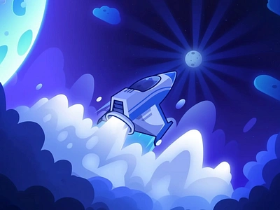 MooWin Casino: Promo Art 2 2d 2d illustration art cartoon style casino game crahs game crash cute cyberpunk futurism game illustration moon orbit promo rocket space stars takeoff vector