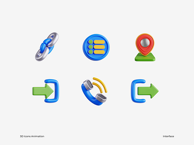 3D UI Icon Animation 3d animation blender icon icon animation icons illustration interface link list location log in log out motion graphics telephone ui