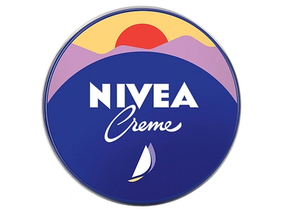 Nivea Cream Anniversary Edition beauty blue brand branding can cream design flat landscape logo minimalistic packaging round simple sunset vector vector illustration