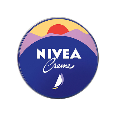 Nivea Cream Anniversary Edition beauty blue brand branding can cream design flat landscape logo minimalistic packaging round simple sunset vector vector illustration