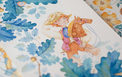 Classic Watercolor Illustration analogue book book illustration boy character cheerfull children face game horse leaves nature on paper play portrait scanned smile traditional watercolor watercolour