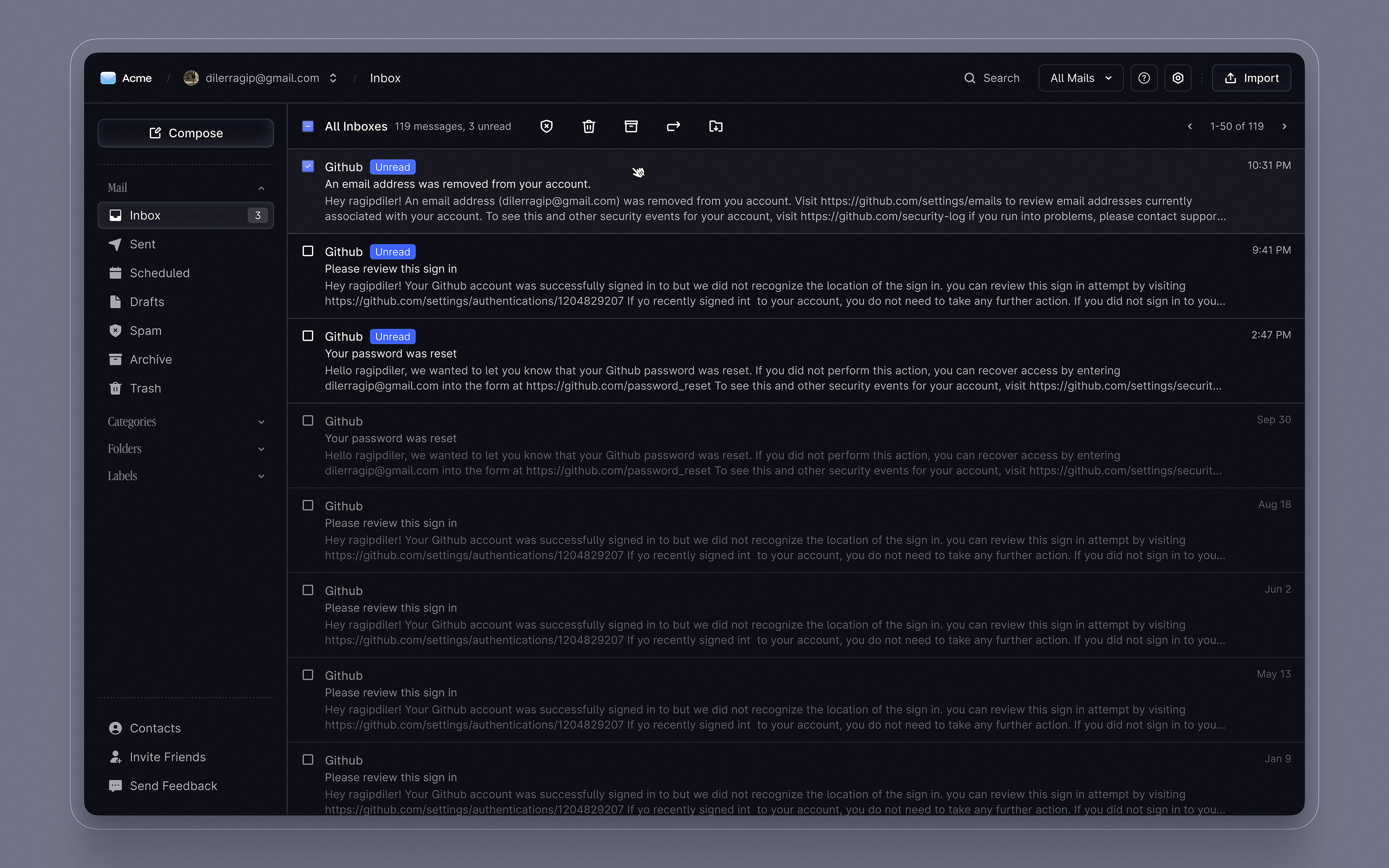 email webapp design dashboard dashboard ui email app inbox mail mailbox product product design product ui saas web app