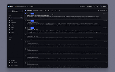 email webapp design dashboard dashboard ui email app inbox mail mailbox product product design product ui saas web app