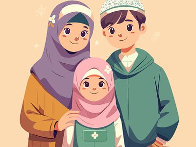 Happy Family 2d art adobe illustrator digital illustration drawingart hijab art illustration hijab