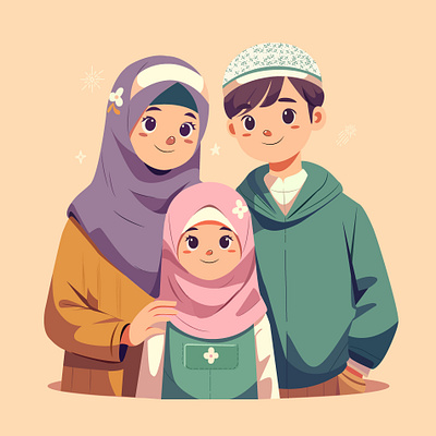 Happy Family 2d art adobe illustrator digital illustration drawingart hijab art illustration hijab